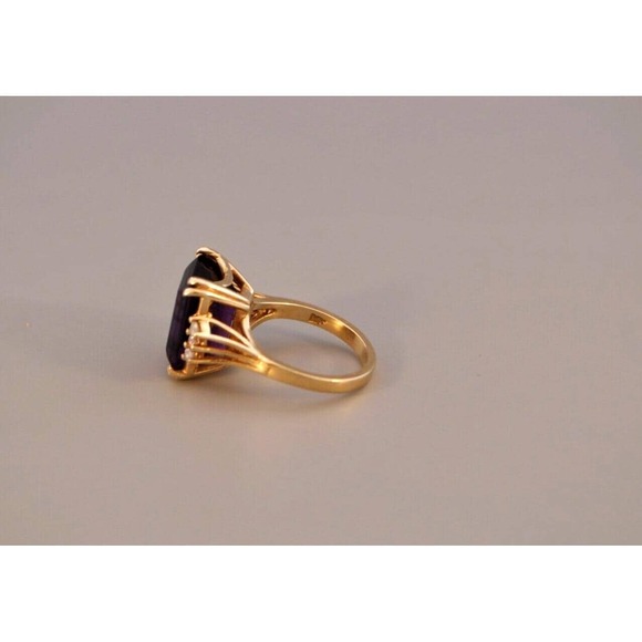 Vintage Estate 14k Solid Gold Natural Amethyst & Diamond Ring Large Emerald Cut - Picture 8 of 8
